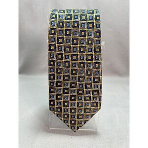 Vintage Gap Premium Foulard Blue Gold Geometric Floral Silk Tie Dapper 90s 4x59